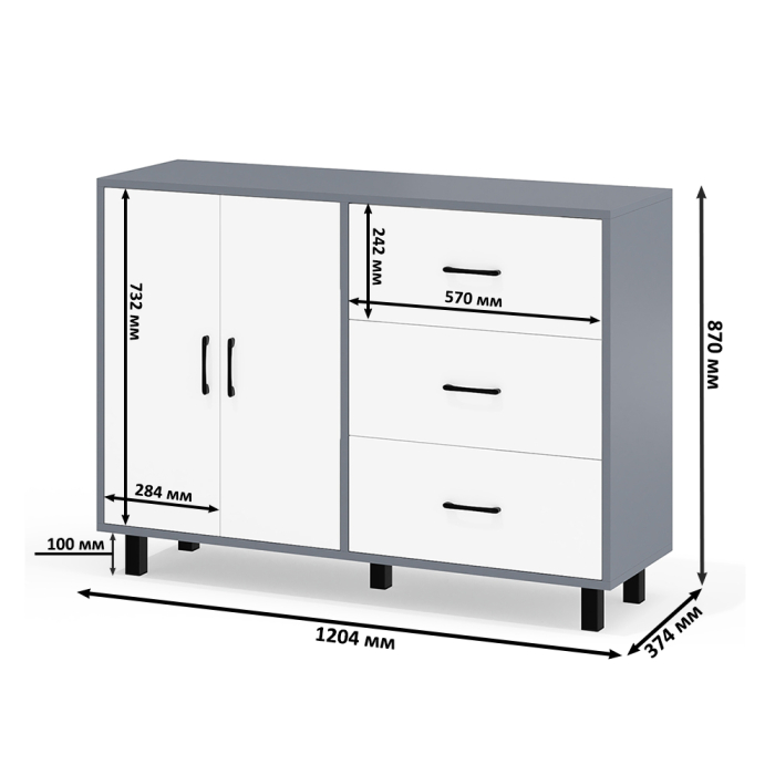 С зеркалом, Комод-тумба 123-1204 и столик косметический с подсветкой и зеркалом Сура