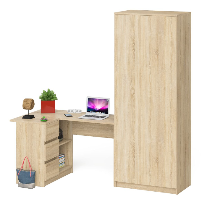 Компьютерные столы, Шкаф двухдверный Мори МШ800 и угловой компьютерный стол МС-16 3 ящика слева