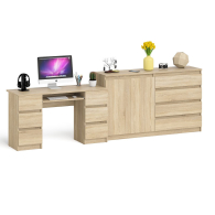 Компьютерные столы, Компьютерный двухтумбовый стол с панелью для клавиатуры с тумбой-комодом 1600 Мори