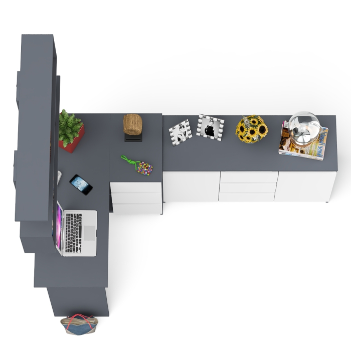 Домашние кабинеты, Стол компьютерный угловой МС-16 правый с навесной полкой и тумбой МК-1200.3 Мори