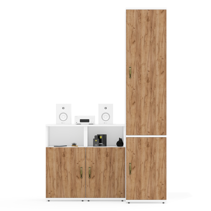 Домашние кабинеты, Узкий глубокий шкаф 23Б Лидер-8 и две тумбы с нишей и дверкой