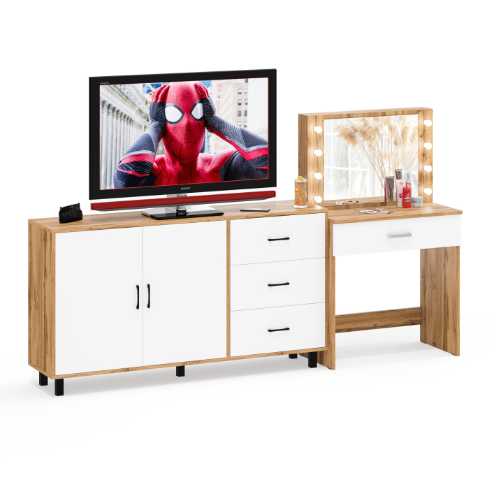 С зеркалом, Комод-тумба 123-1604 и туалетный столик с подсветкой СТ-4