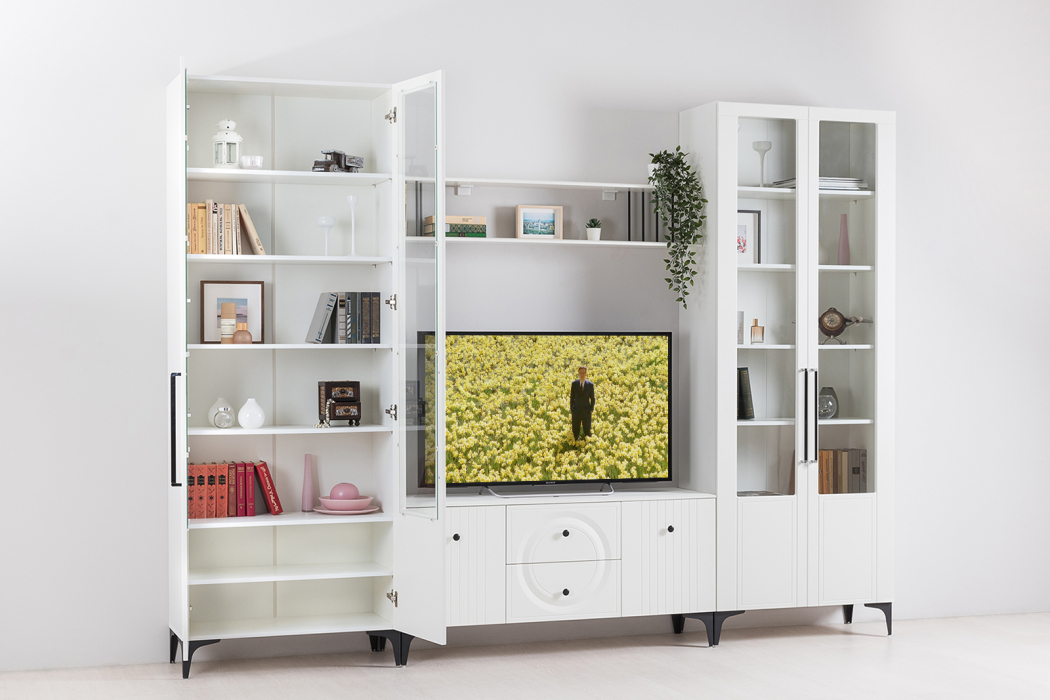 Стенки для гостиной, Два широких серванта и ТВ-тумба Валенсия № 74