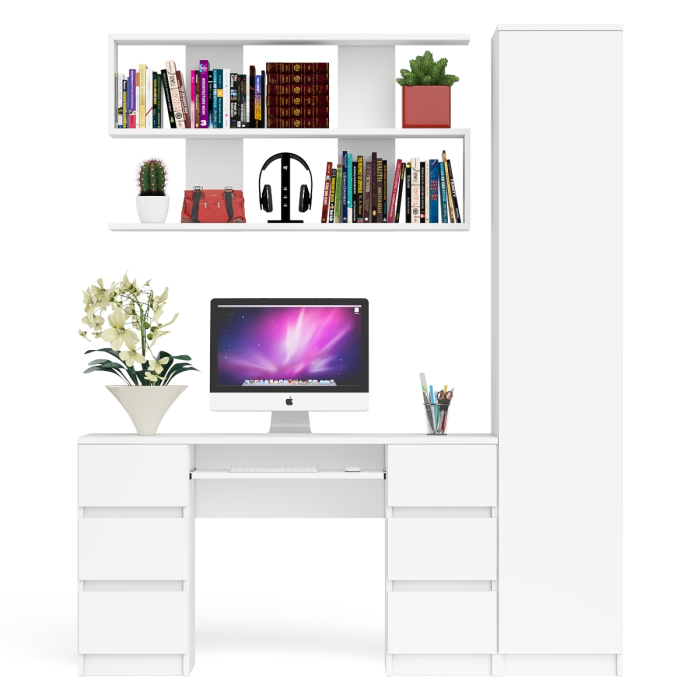 Домашние кабинеты, Компьютерный стол МС-2 с верхней полкой и пеналом для вещей Мори