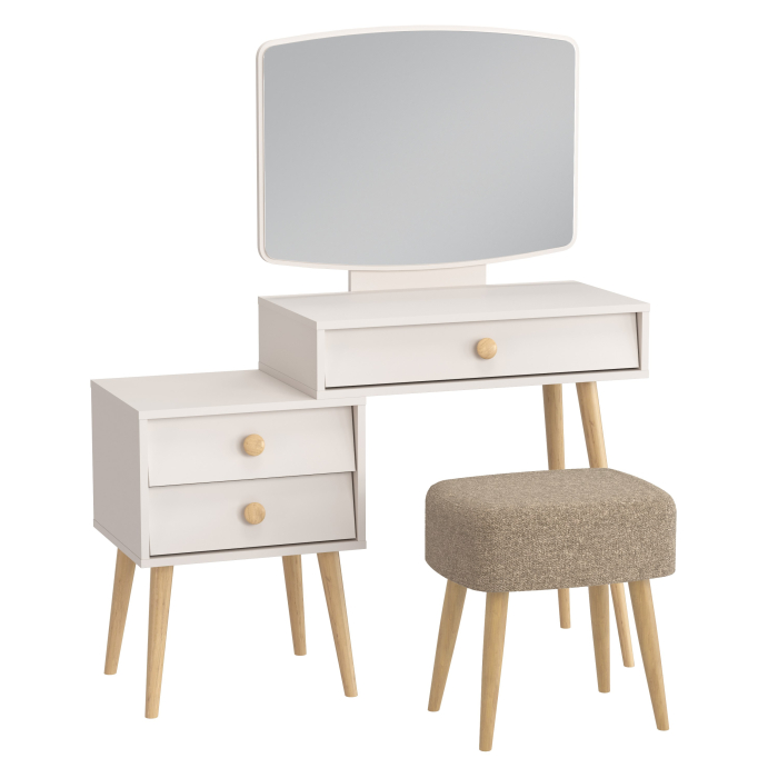 С зеркалом, Трюмо для спальни Афина с прямоугольной банкеткой Полли