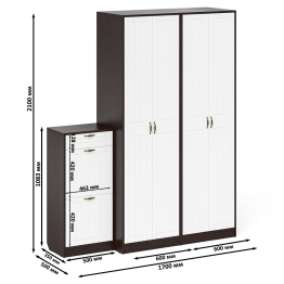 Тумба для обуви две секции и два шкафа в прихожую П-6 № 13 МДФ фрезеровка прованс