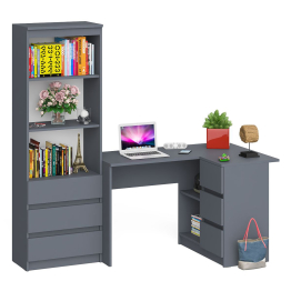 Стеллаж-комод три ящика Мори МСТ-600 с угловым компьютерным столом МС-16 тумба справа