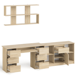 Стол письменный двухтумбовый Мори МС-2 с навесной открытой полкой и тумбой под ТВ