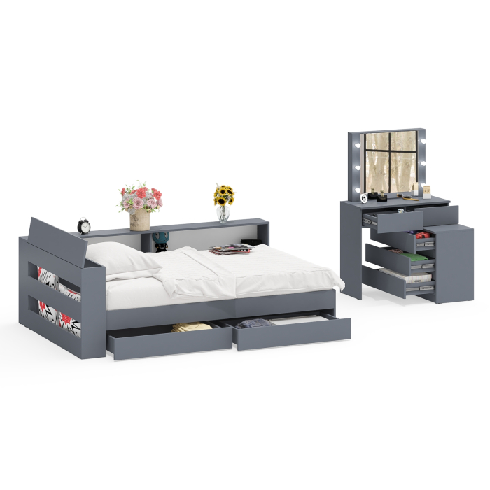 Спальные гарнитуры, Туалетный столик для спальни с подсветкой 110 и Ксения кровать 1200 с ящиками и прикроватный блок