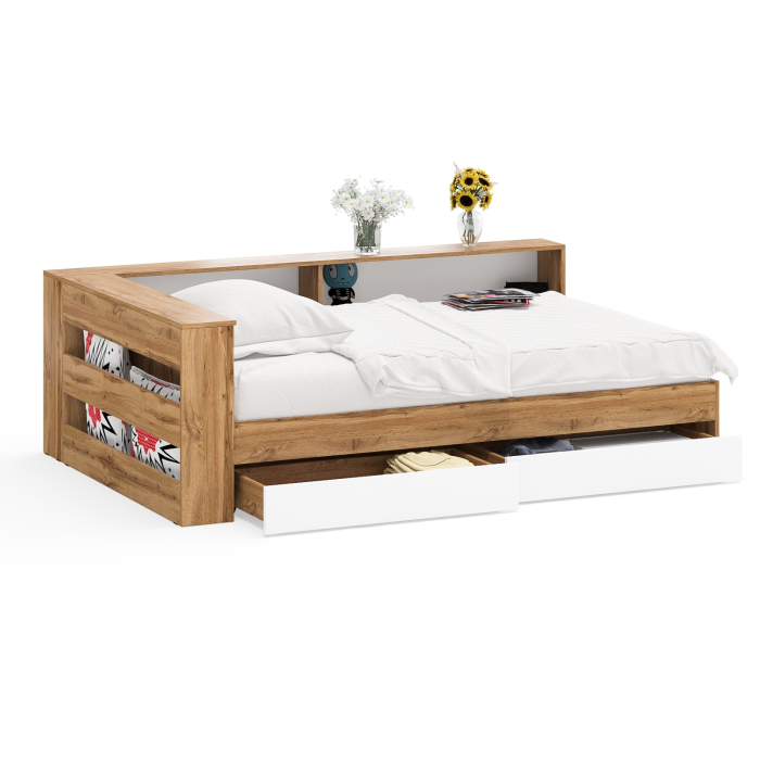 Кровати 120 см, Ксения 1200 кровать с ящиками, ящиком для белья и прикроватным блоком для вещей