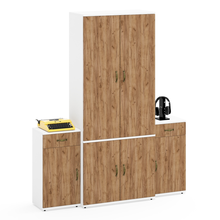 Домашние кабинеты, Платяной шкаф с дверками Лидер-8 20Б и тумбочки 3.15 с ящиком и дверками