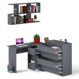Книжная навесная полка Мори с угловым компьютерным столом МС-16 правым и комодом Мори МК800.4