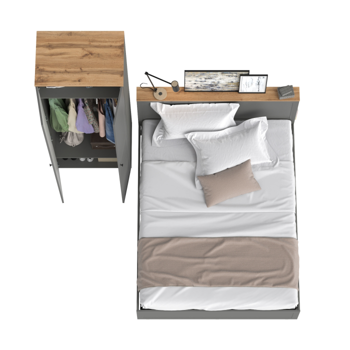 Спальные гарнитуры, Кровать со спальным местом 1600х2000 с ортопедическим основанием Остин и шкаф для одежды