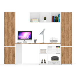 Пенал с открытой нишей и дверками Лидер-8 со столом для работы с полкой и пеналом МД 23Б