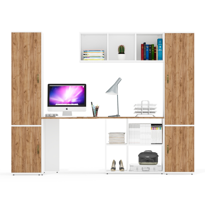 Домашние кабинеты, Пенал с открытой нишей и дверками Лидер-8 со столом для работы с полкой и пеналом МД 23Б