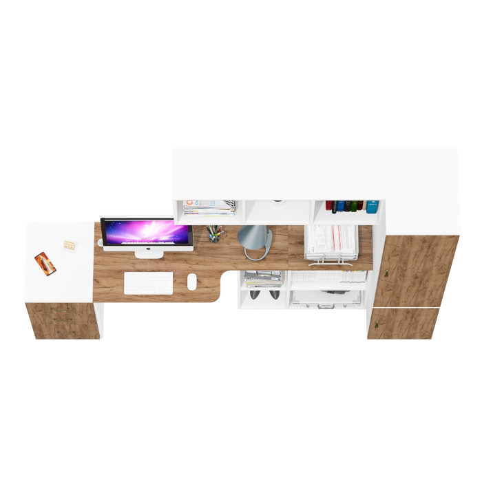 Домашние кабинеты, Стол рабочий-трансформер с покой для книг с пеналом 23Б и тумбой три ящика Лидер-8