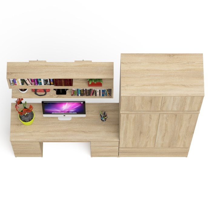 Домашние кабинеты, Шкаф-комод с антресолью Мори МШ900.1 со столом для работы и учёбы и книжной полкой