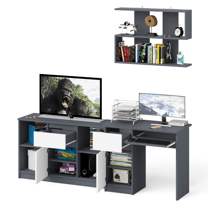 Прямые компьютерные столы, Тумба для техники МТВ1204.1 с компьютерным столом Мори МС-1 левым и полкой навесной