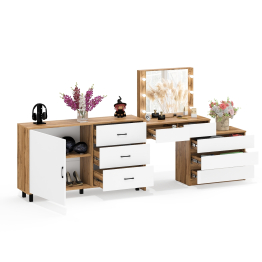 Стол-трансформер косметический с подсветкой 110 и комод-тумба три ящика 122-1504