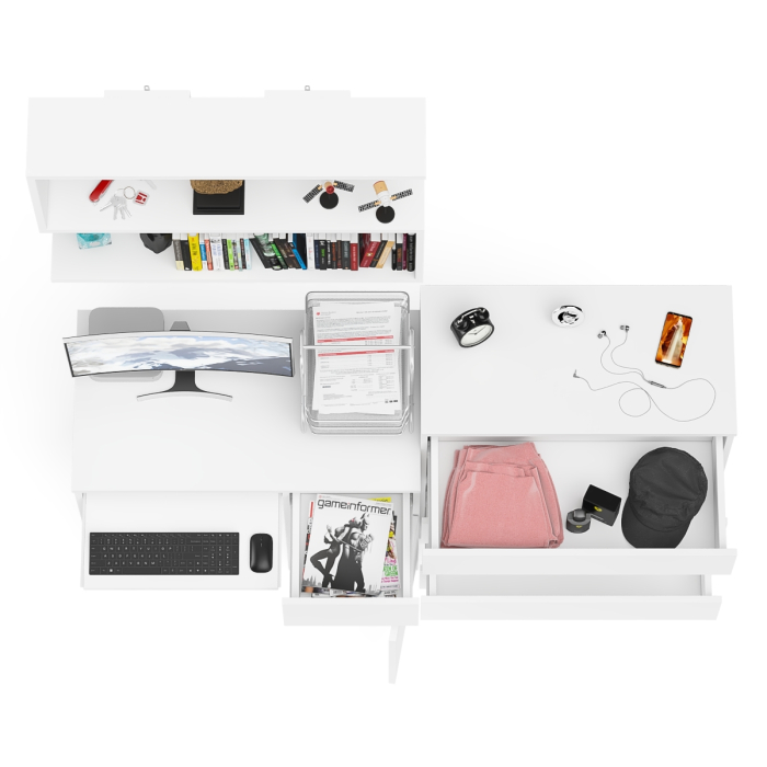 Прямые компьютерные столы, Комод Мори четыре ящика на 800 с компьютерным однотумбовым столом МС-1 правый и навесной полкой