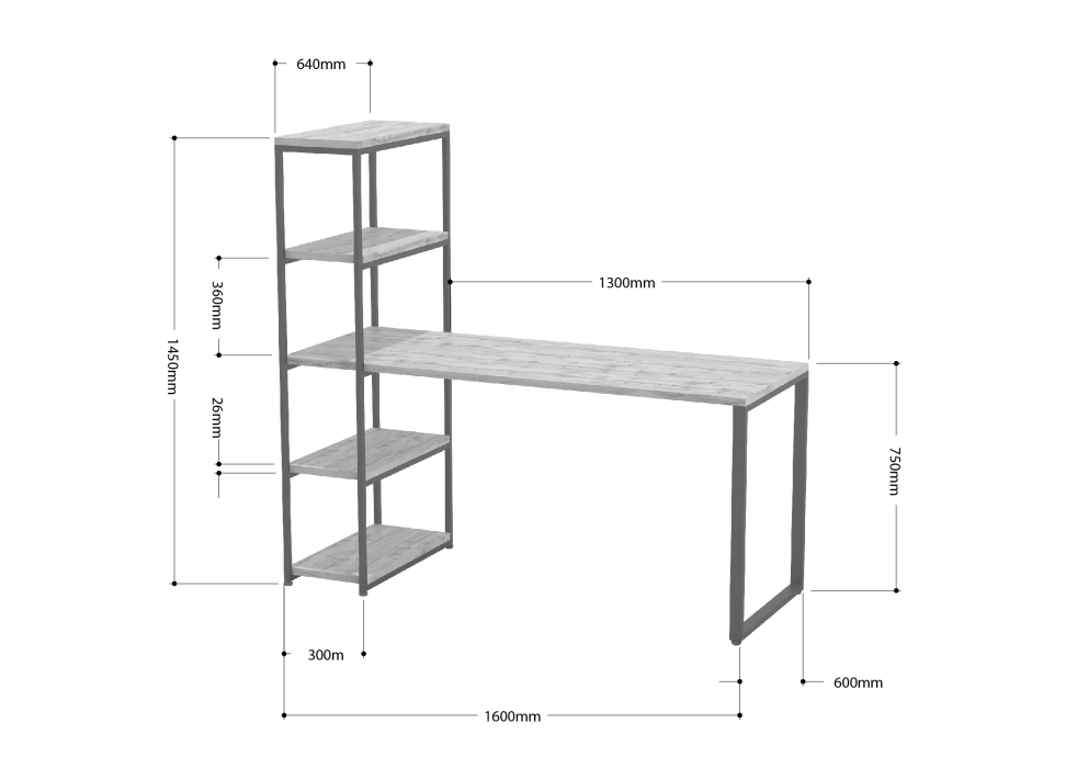 Прямые компьютерные столы, Стол-Стеллаж Айсберг Лофт 01 Белый