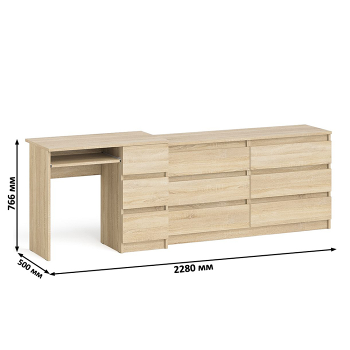 Домашние кабинеты, Комод 1380 6-ть ящиков Мори с однотумбовым столом компьютерным МС-6 правым
