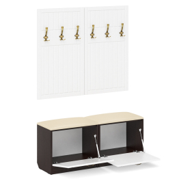 Две обувницы с мягким сиденьем с двумя вешалками для одежды П-6 МДФ фрезеровка прованс