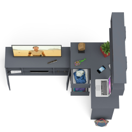 Угловой стол компьютерный Мори МС-16 левый с тумбой под ТВ и полкой для книг