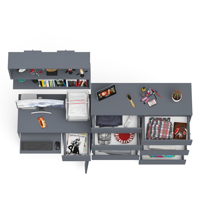 Домашние кабинеты, Стол компьютерный Мори МС-1 правый с комодом на 10-ть ящиков и навесной полкой 900