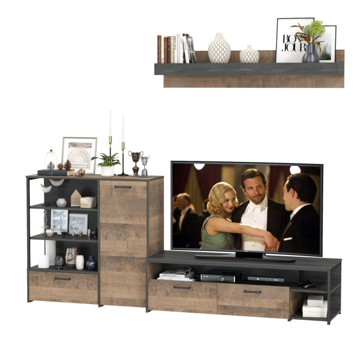 Стенки для гостиной, Тумба под аппаратуру и ТВ с комодом с дверкой и навесной полкой Трувор