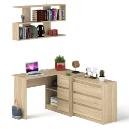 Стол компьютерный Мори МС-16 правый с навесной полкой и комодом МК800.1