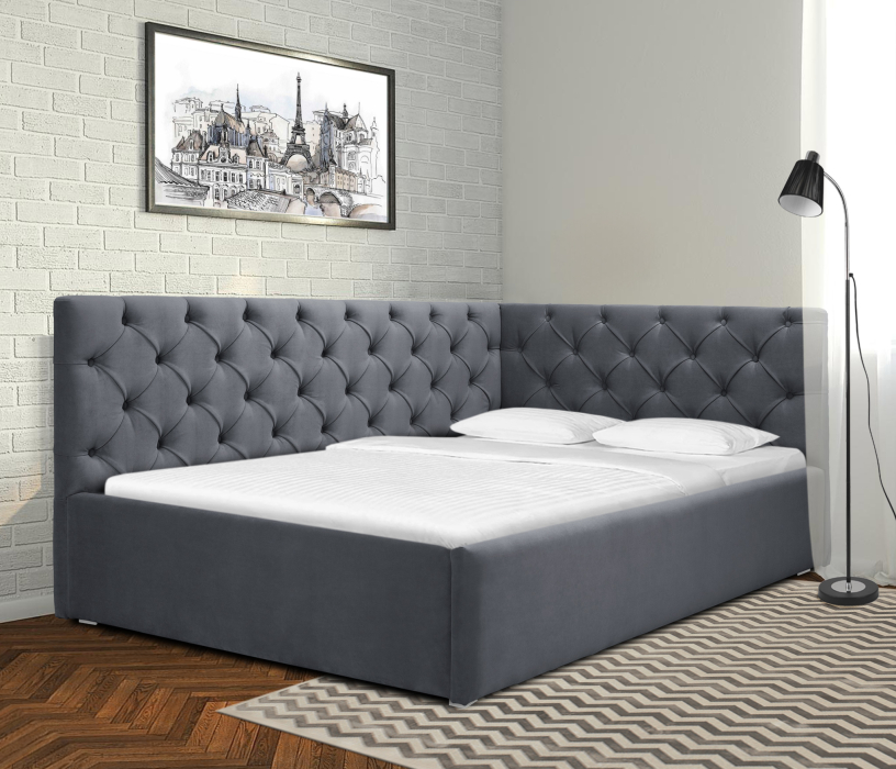 Мягкая кровать, Кровать с мягким изголовьем угловая Оливия 1400 с подъемным механизмом, микровелюр