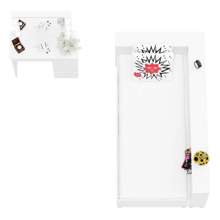 Спальные гарнитуры, Кровать с ящиками с прикроватным блоком для вещей Ксения 900 и столик косметический с подсветкой Сура