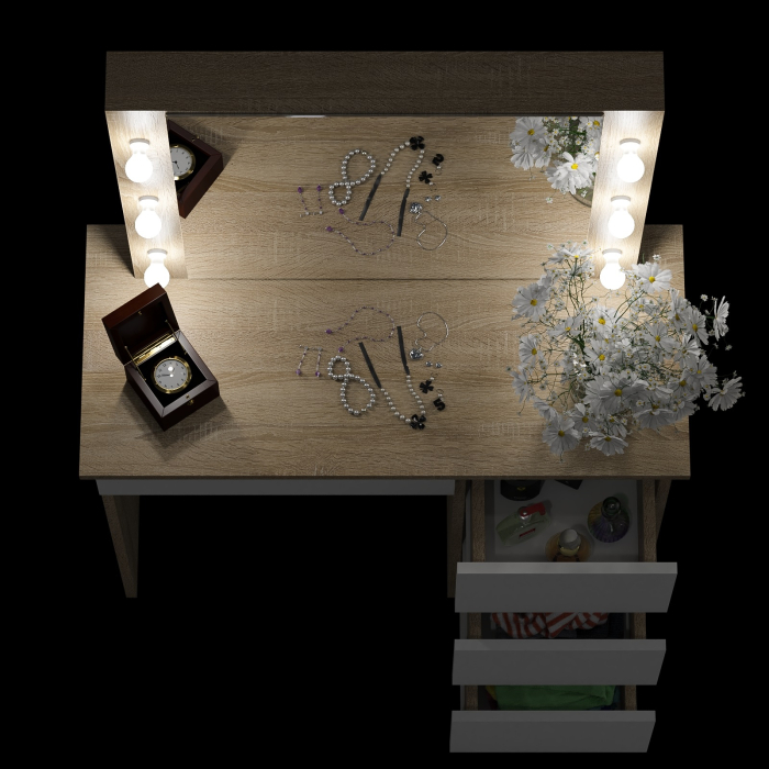 С зеркалом, Стол косметический с подсветкой Сура