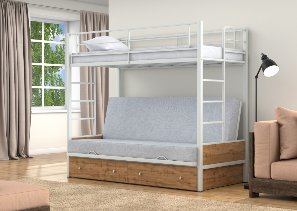 Для подростков, Двухъярусная кровать-диван Дакар 1 ящики Дуб ватан