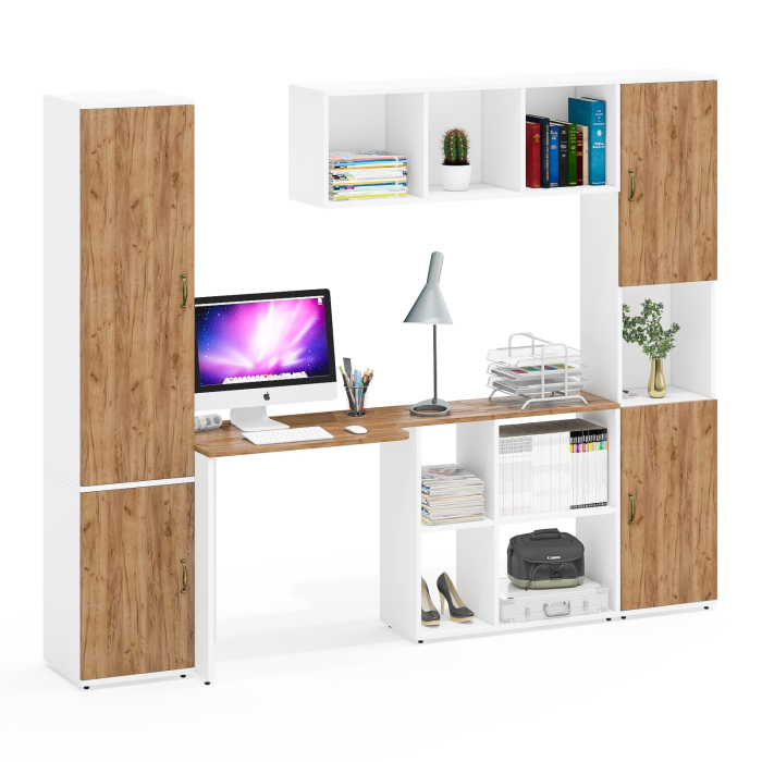 Домашние кабинеты, Рабочий стол-трансформер с полкой для папок и книг Лидер-8 и два пенала МД 21Б и пенал с нишей