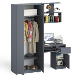 Компьютерный стол однотумбовый правый с ящиком и верхней полкой и платяной шкаф Мори МШ8001