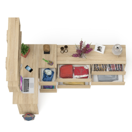 Комод широкий 6-ть ящиков Мори МК1380.6 с угловым компьютерным столом МС-16 правым и открытой книжной полкой