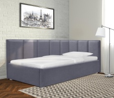 Мягкая кровать, Кровать с мягким изголовьем угловая Лайф 140 с подъемным механизмом, микровелюр