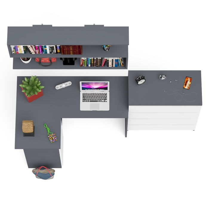 Домашние кабинеты, Стол компьютерный Мори МС-16 с тремя ящиками слева с книжной полкой на 1200 и комод на 4-ре ящика