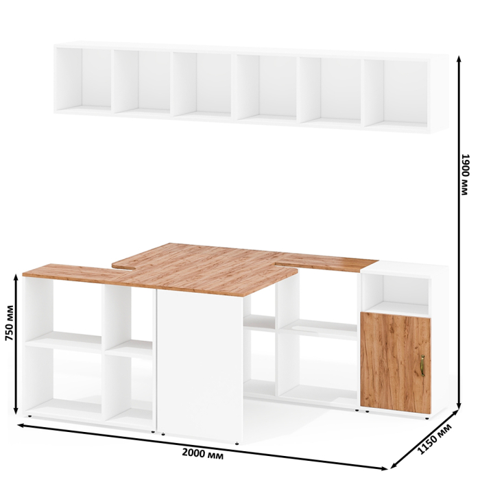 Домашние кабинеты, Мебель для домашнего офиса Лидер-8 из столов-трансформеров с навесными полками и тумбы с нишей