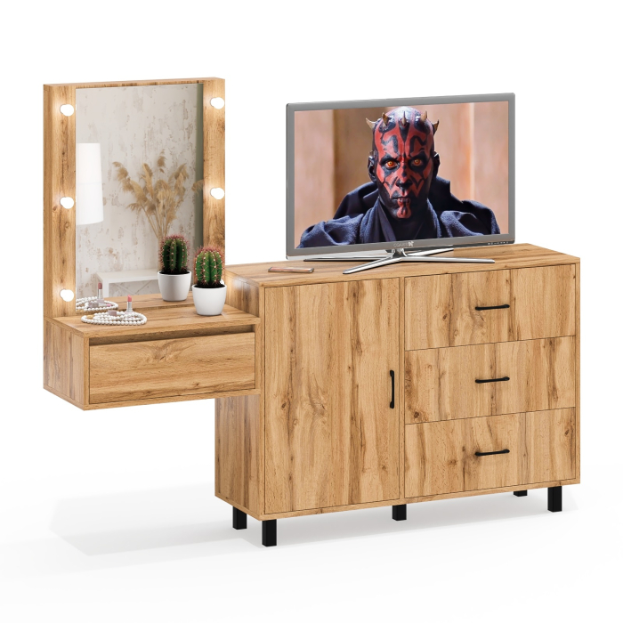 Туалетные столики, Комод с дверками и ящиками 122-1204 и косметический столик навесной с подсветкой