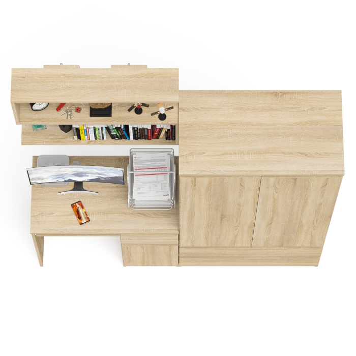 Домашние кабинеты, Стол компьютерный с ящиком МС-1 правый с навесной полкой и шкаф-комод МШ900.1 Мори