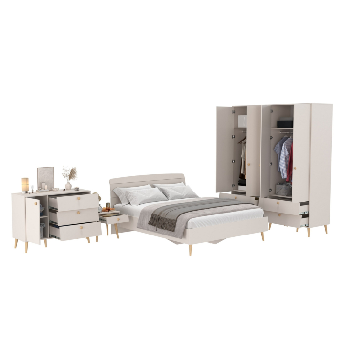 Спальные гарнитуры, Шкафы двухдверные с кроватью двуспальной 1600 Афина с тумбочкой на ножках и комодом