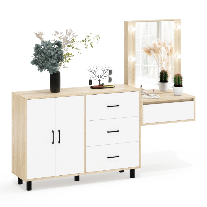 С зеркалом, Стол косметический навесной с подсветкой и тумба-комод 123-1204.