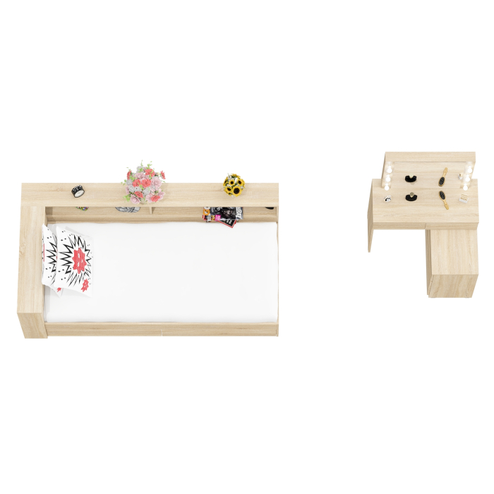 Спальные гарнитуры, Столик косметический с лампочками 110 и Ксения 900 односпальная кровать с ящиками и прикроватным блоком