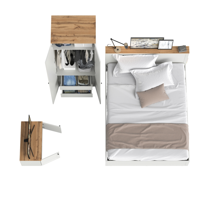 Спальные гарнитуры, Кровать с ортопедическим основанием Остин и шкаф-комод для одежды с тумбой с дверками