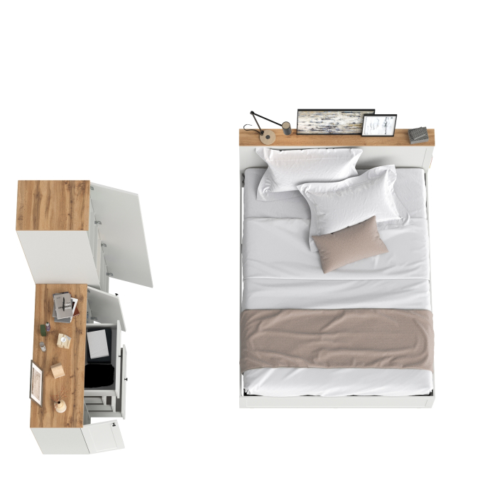 Спальные гарнитуры, Двухспальная кровать с ортопедическим основанием Остин и платяной шкаф-пенал с тумбой-комодом