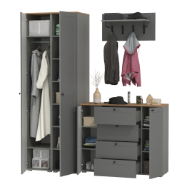 Большой комод две дверки четыре ящика с вешалкой с полкой и два шкаф-пенала Остин