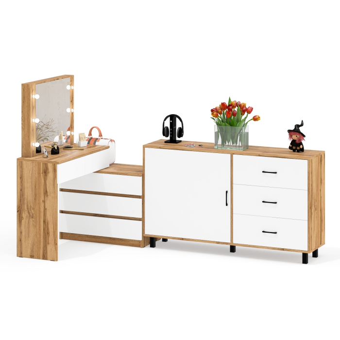 Туалетные столики, Стол-трансформер косметический с подсветкой 110 и комод-тумба три ящика 122-1504